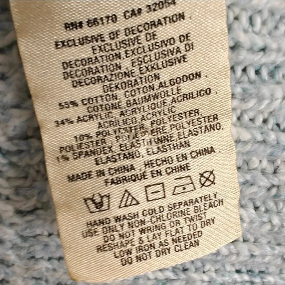Sleeping On Snow Embellished Pale Blue Green Cotton Blend Crew Neck Sweater S